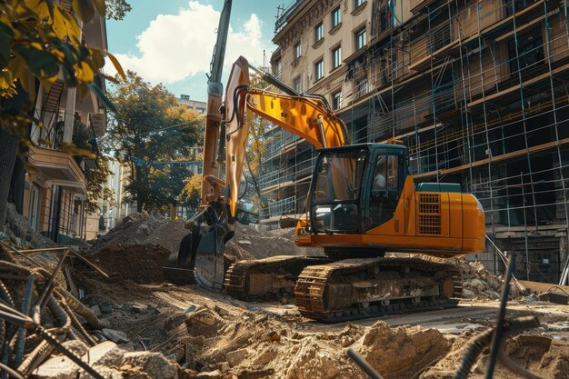 Excavator working on construction site