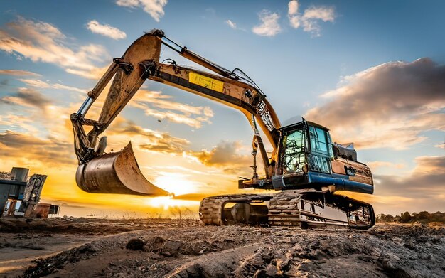 Excavator working on dirt terrain