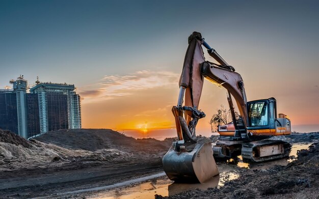 Excavator working on dirt terrain