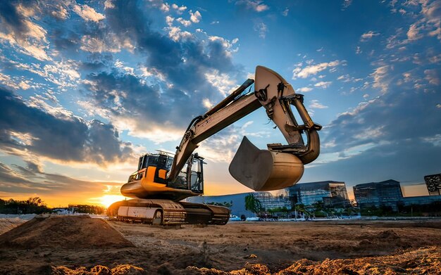 Excavator working on dirt terrain