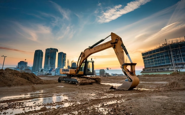 Excavator working on dirt terrain