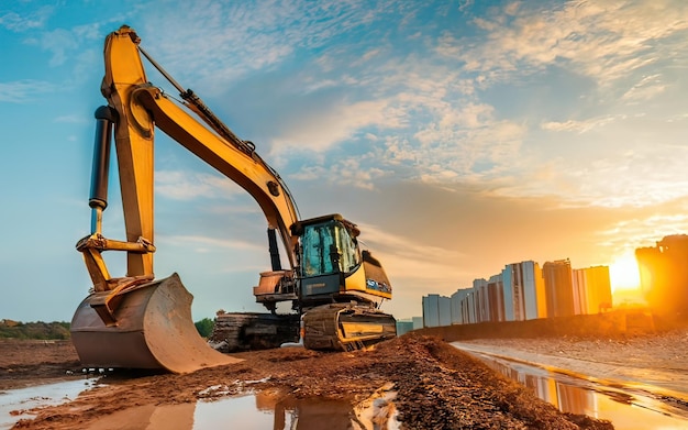 Excavator working on dirt terrain