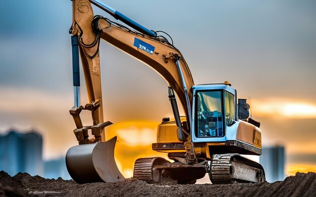 Photo excavator working on dirt terrain