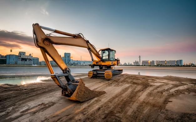 Excavator working on dirt terrain