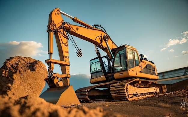 Excavator working on dirt terrain