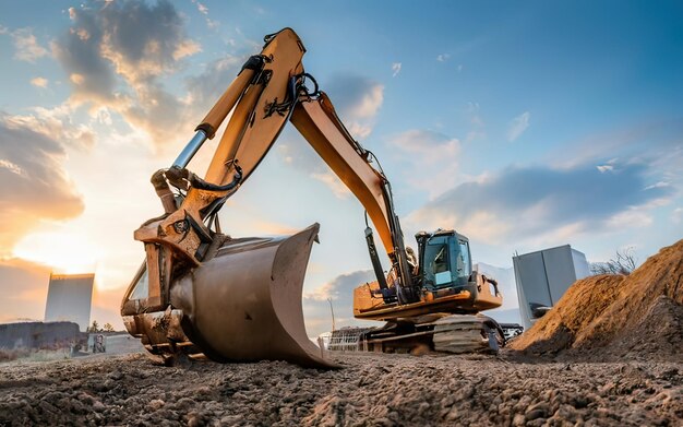 Excavator working on dirt terrain