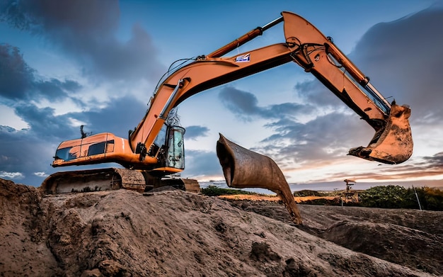 Excavator working on dirt terrain