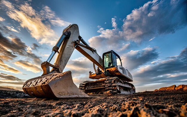 Excavator working on dirt terrain