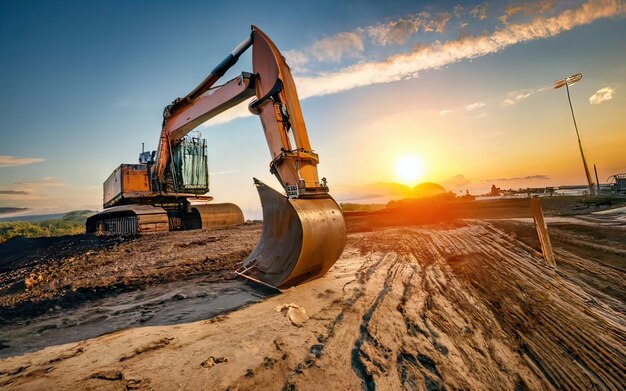 Excavator working on dirt terrain