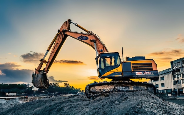 Photo excavator working on dirt terrain