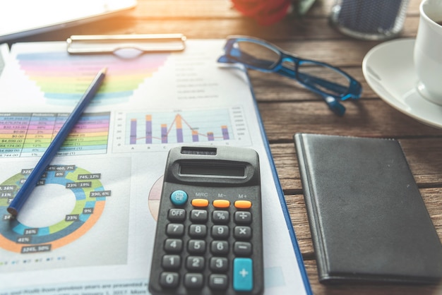 Excel graph Spreadsheet Document showing Information Financial with stationery set business stuff