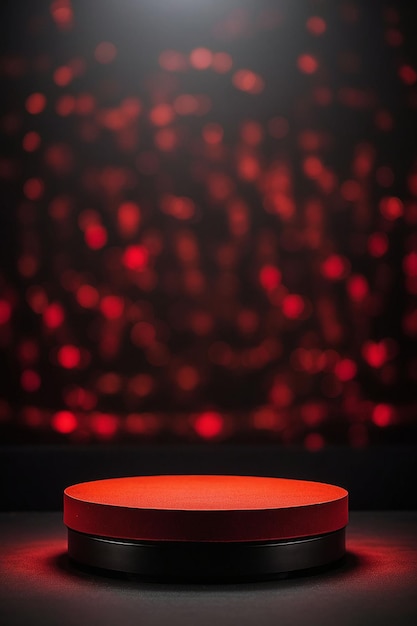 excellent 8K Ultra HD round podium with red lights and mockup with black background