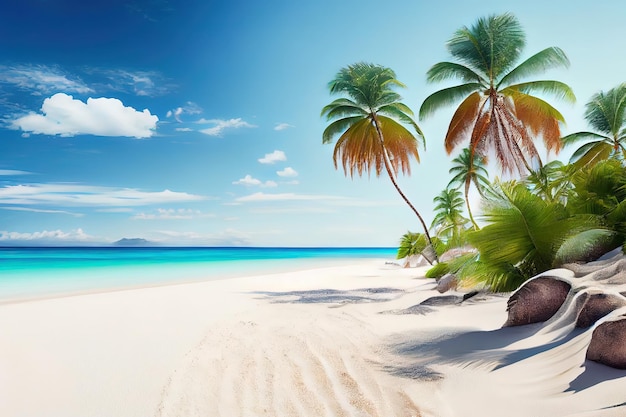 Wallpaper HD Beautiful Sandy Beach Sea View Beach Coconut Trees 3D