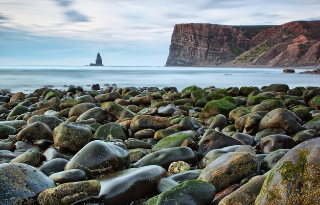 素晴らしい海の景色、石の針。ポルトガル。
