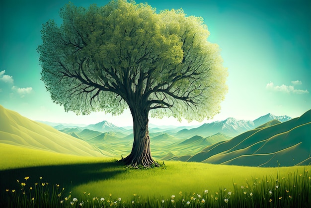 excellent tree and meadow illustration