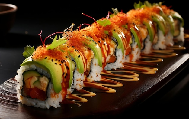 Exceptional Detail UltraSharp Photography of a Dragon Roll Sushi Generative By Ai