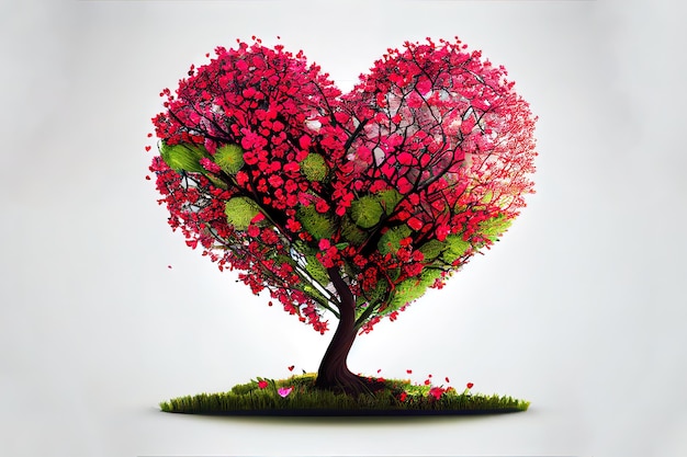 Foto eccezionale illustrazione di arte digitale dell'albero di fiori rossi a forma di cuore