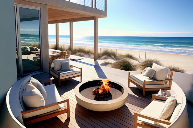 Exceptional Fire pit and furniture on modern luxury