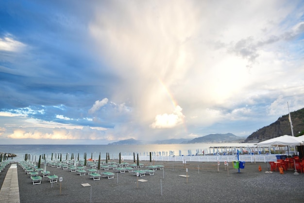 Exceptional rainbow over the sea creates a magical atmosphere