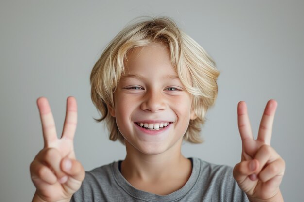 Photo excited 10yearold with bright eyes and playful spirit