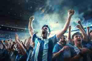Photo excited argentina football fans cheering for their team during a game at stadium ai generated