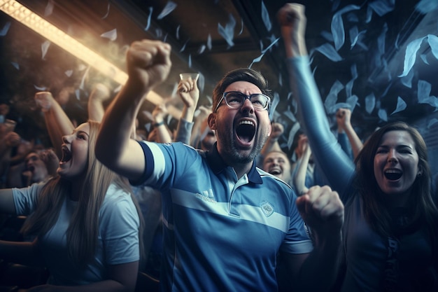 Photo excited argentina football fans cheering for their team during a game at stadium ai generated