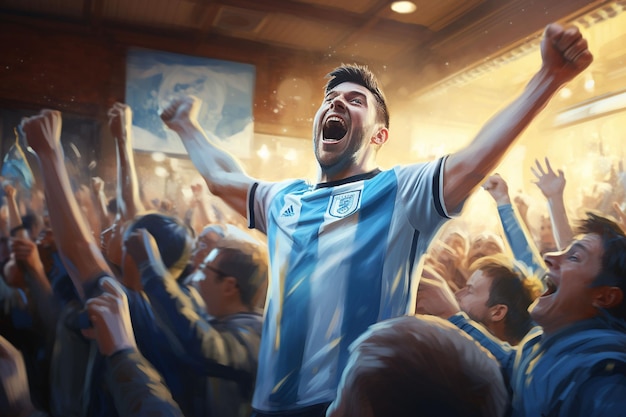 Photo excited argentina football fans cheering for their team during a game at stadium ai generated