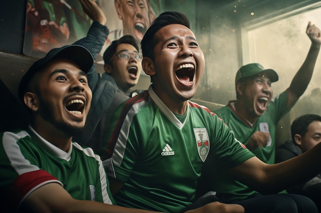 Photo excited bangladesh football fans cheering for their team during a game at stadium ai generated