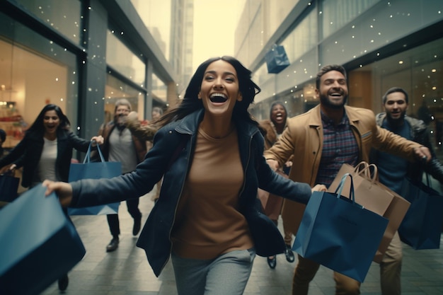 Photo excited black friday shoppers with bags in hand ex 00352 00