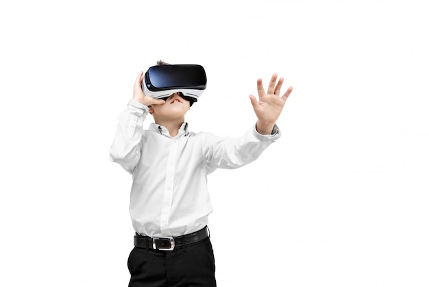 Excited boy being in virtual reality