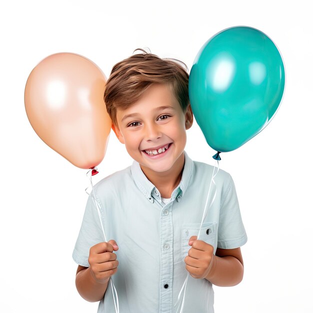 An excited boy holding a vibrant balloon