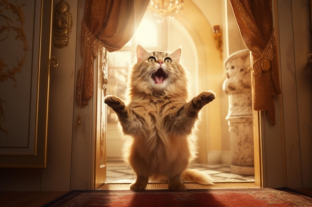 Excited Cat at the Home Door