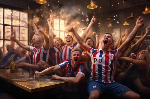 Photo excited croatia football fans cheering for their team during a game at stadium ai generated