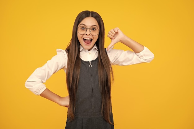 Excited face cheerful emotions of teenager girl teenager child girl point thumb herself choose me girl pointing at herself