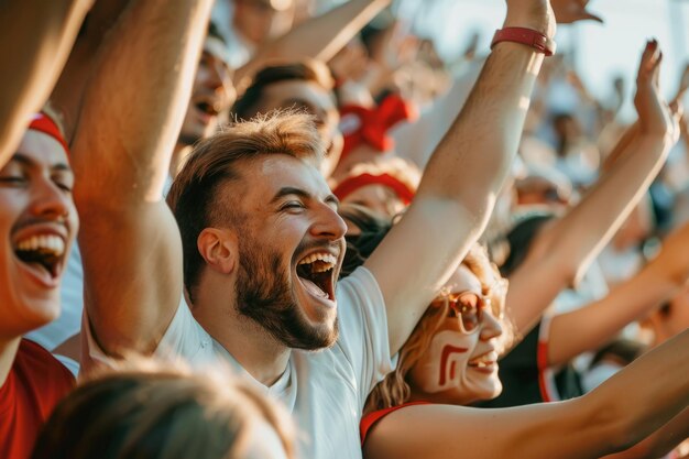 Excited football fans cheering a goal supporting favourite players Generative AI