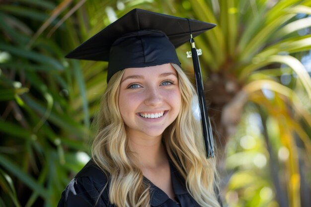 Photo excited graduate celebrating achievement