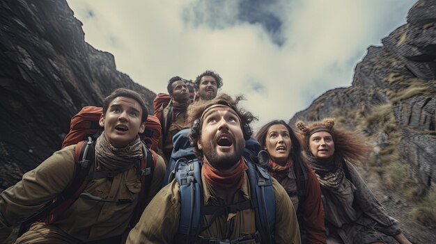 Photo excited group watches majestic waterfall as they stand together employee appreciation day