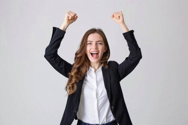 Photo excited happy beautiful businesswoman isolated on white background