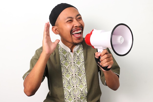 Excited Indonesian Man Promotes Ramadan Deals with megaphone