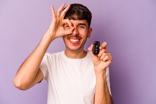 Excited keeping ok gesture on eye