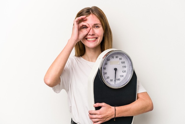 Excited keeping ok gesture on eye