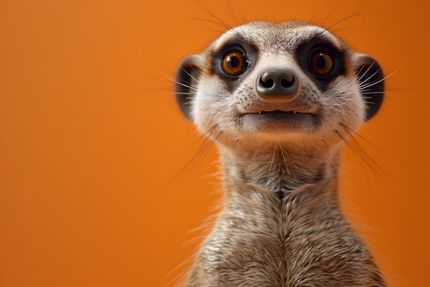 Excited Meerkats Expressive Portrait on Vibrant Orange Backdrop