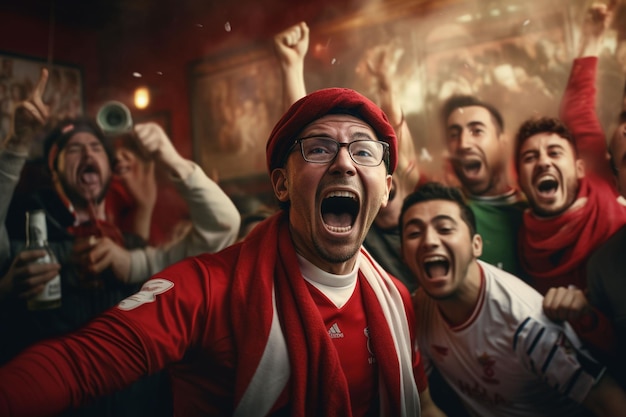 Foto appassionati di calcio marocchini che applaudono la loro squadra durante una partita allo stadio ai generato