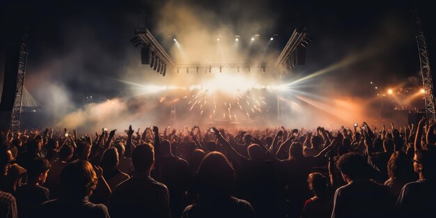 Excited Music Lovers in the Concert Crowd Background