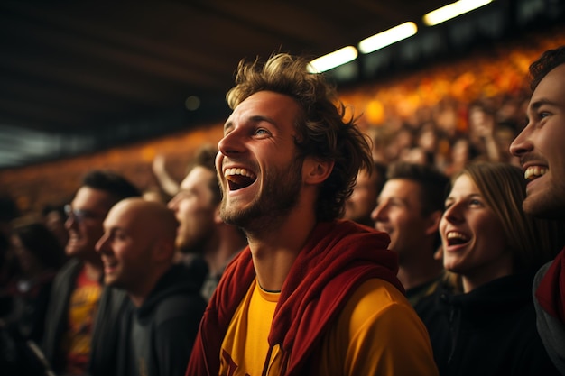 Foto appassionati di calcio nello stadio che applaudono concentrandosi sul belgio o sulla spagna