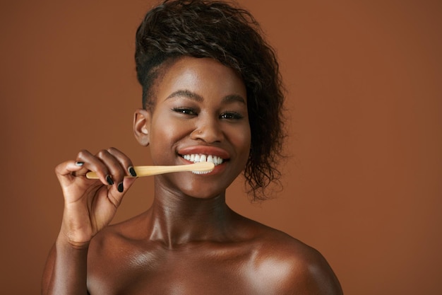 Excited Woman Brushing Teeth