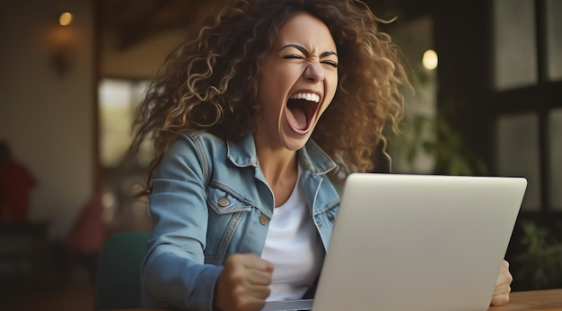 An excited woman employee