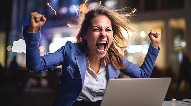 An excited woman employee