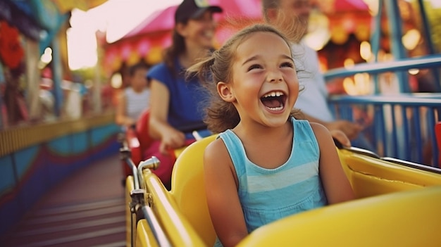 Excited young person on ride at amusement park Generative AI