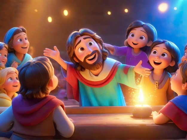 Возбуждающее 3D изображение Иисуса, преподающего яркие и яркие цвета